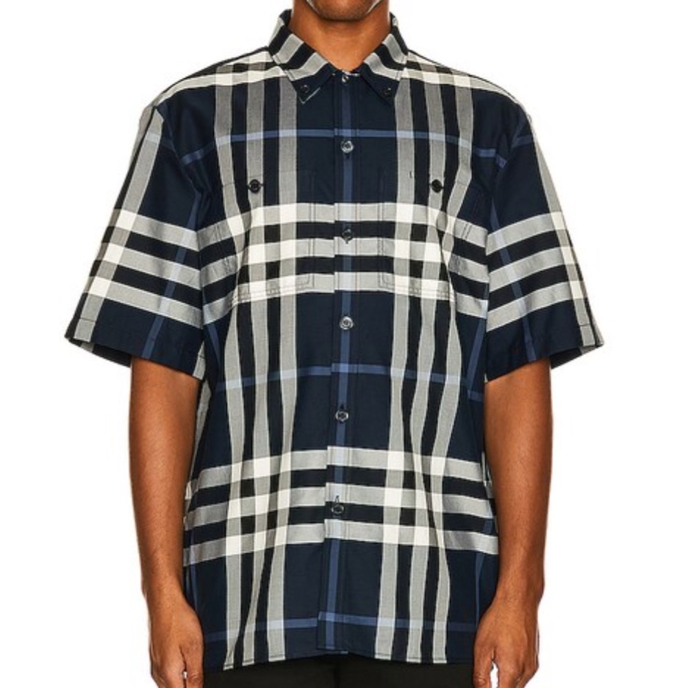 BURBERRY Blue and white Plaid Willem Shirt size XL - Picture 2 of 4
